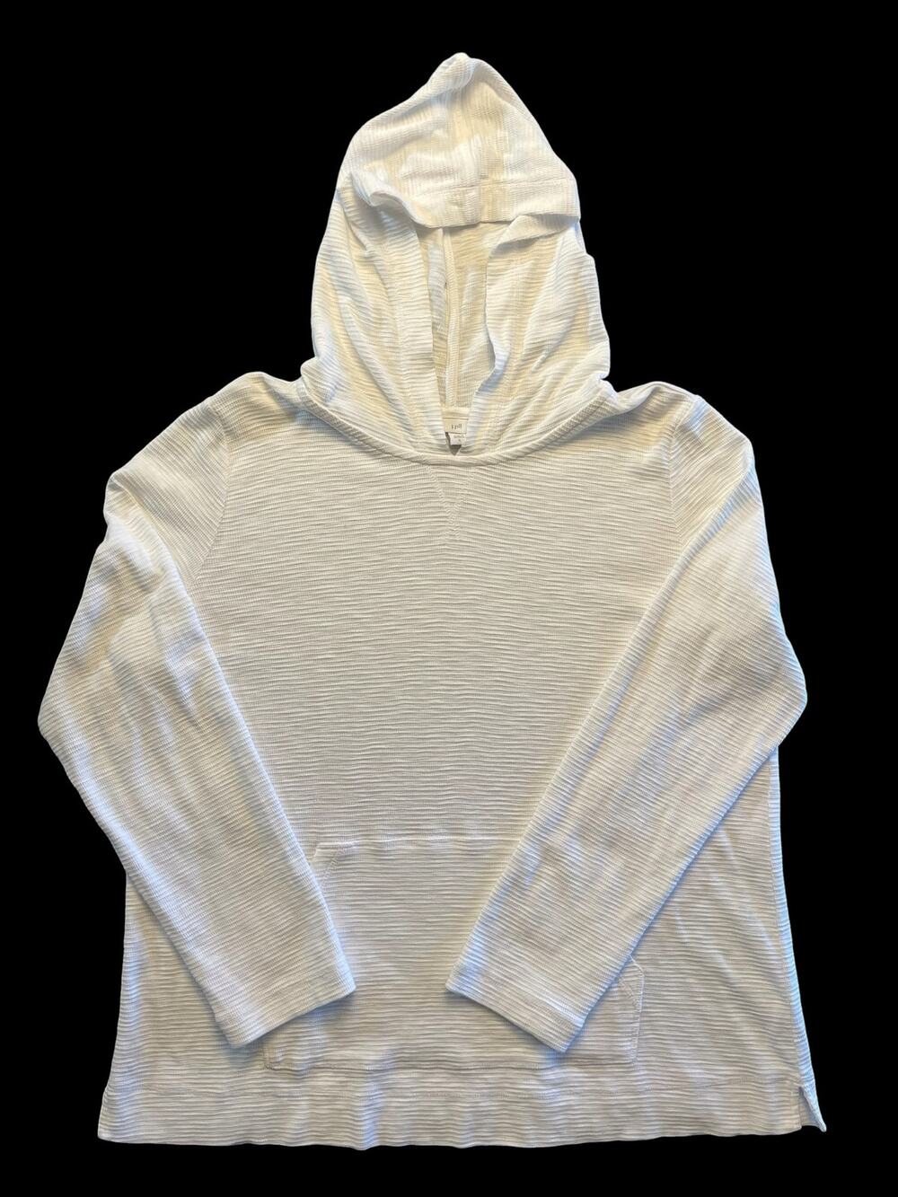 Pure J. Jill White Crinkle Textured Knit Cotton Tunic Hoodie Top Size Large